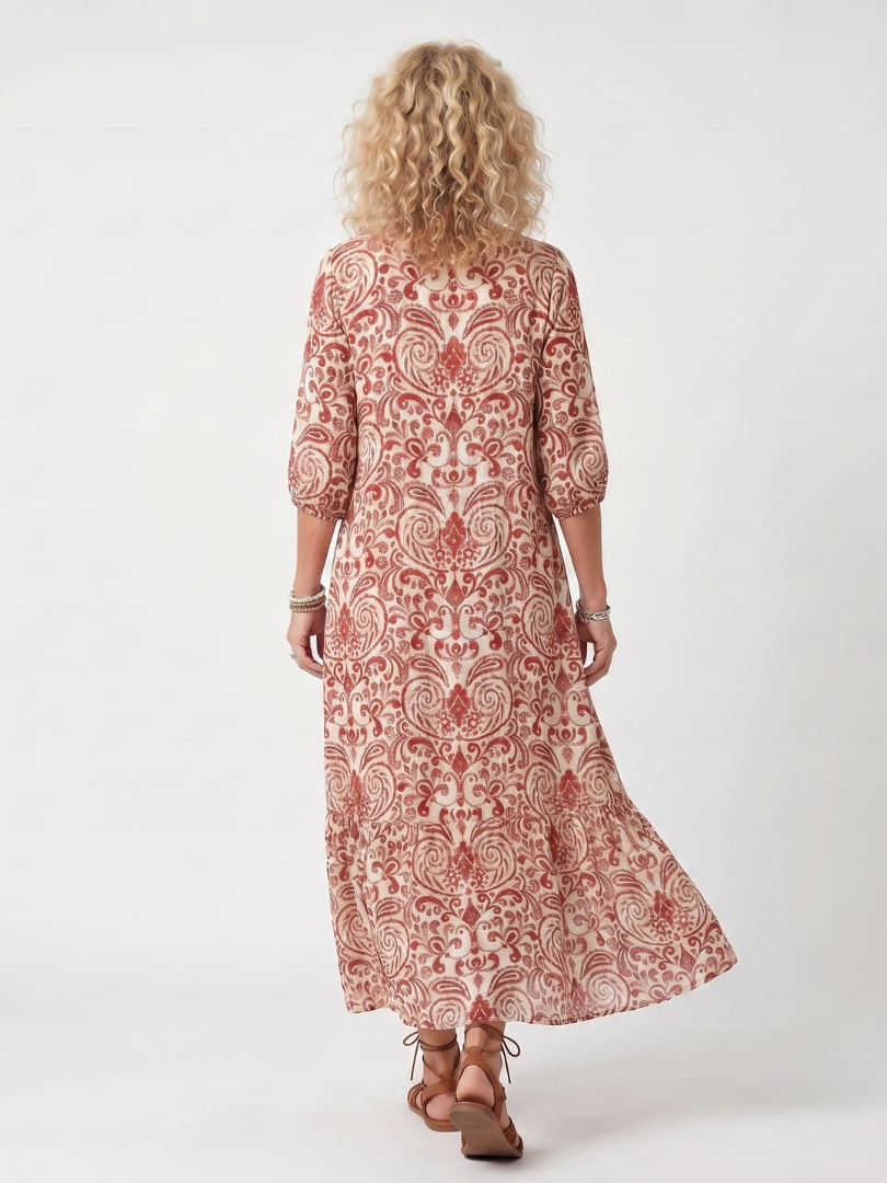 Noelle | Midi-Kleid mit Quastenverschluss und aufwendigem Print