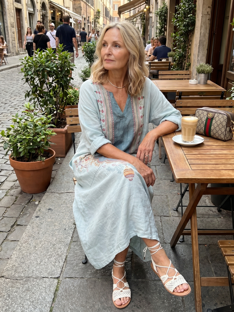 Kassiani | Midi-Kleid mit aufwendiger Stickerei und übergroßer Tasche