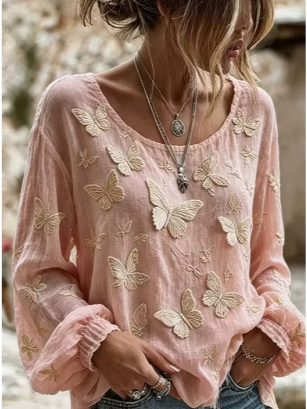 Papillon™ | Bluse mit Schmetterlingsstickerei