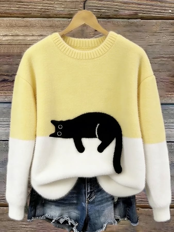 Émeline | Eleganter Oversize-Pullover mit Katzenprint