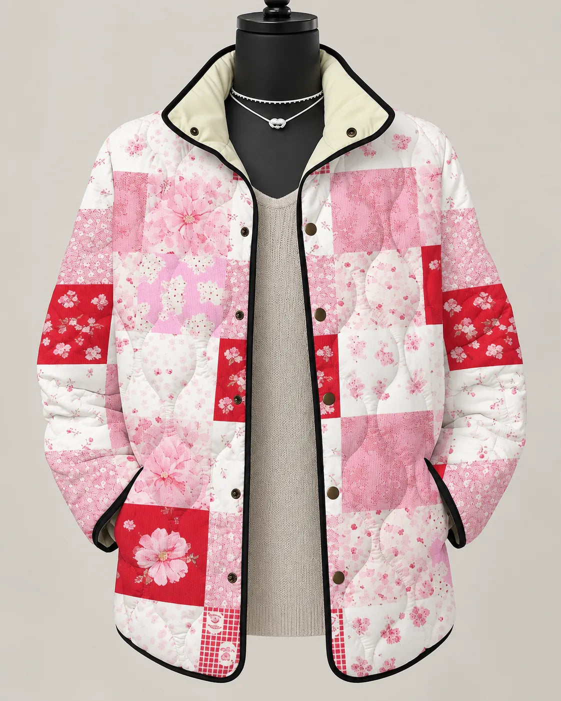 Rosalie | Gesteppte Patchwork-Jacke mit romantischem Blumenmuster