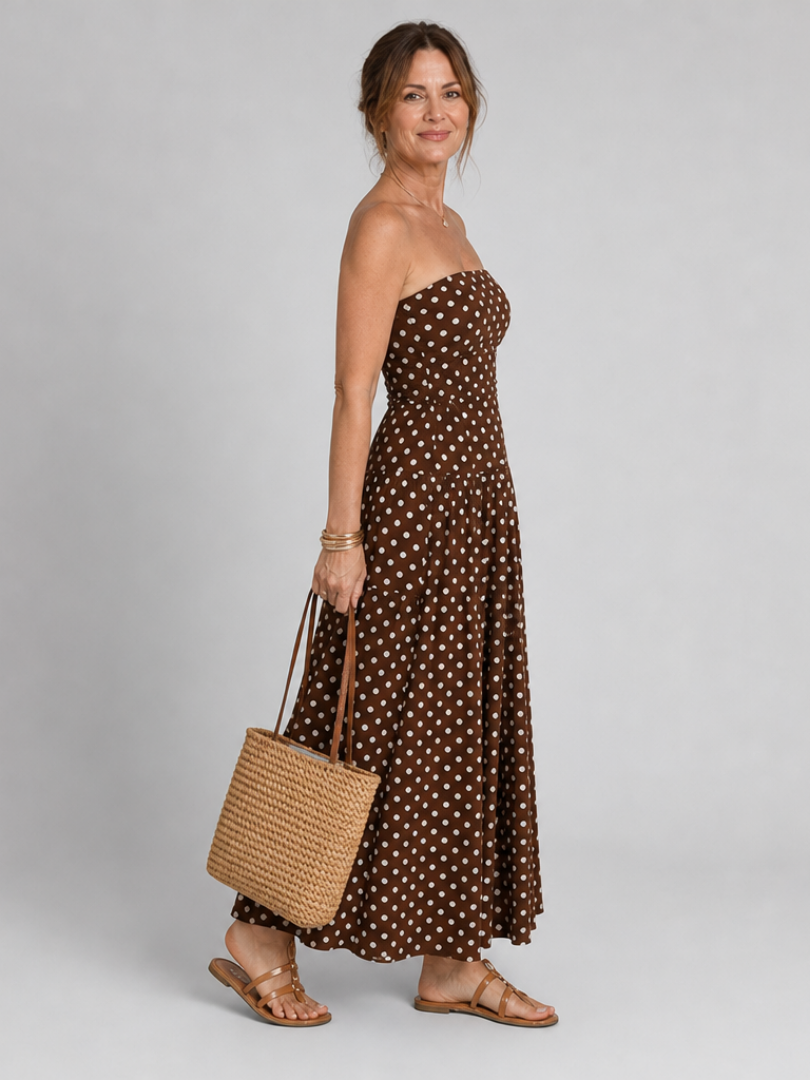 Solène | Trägerloses Midikleid mit Punkten