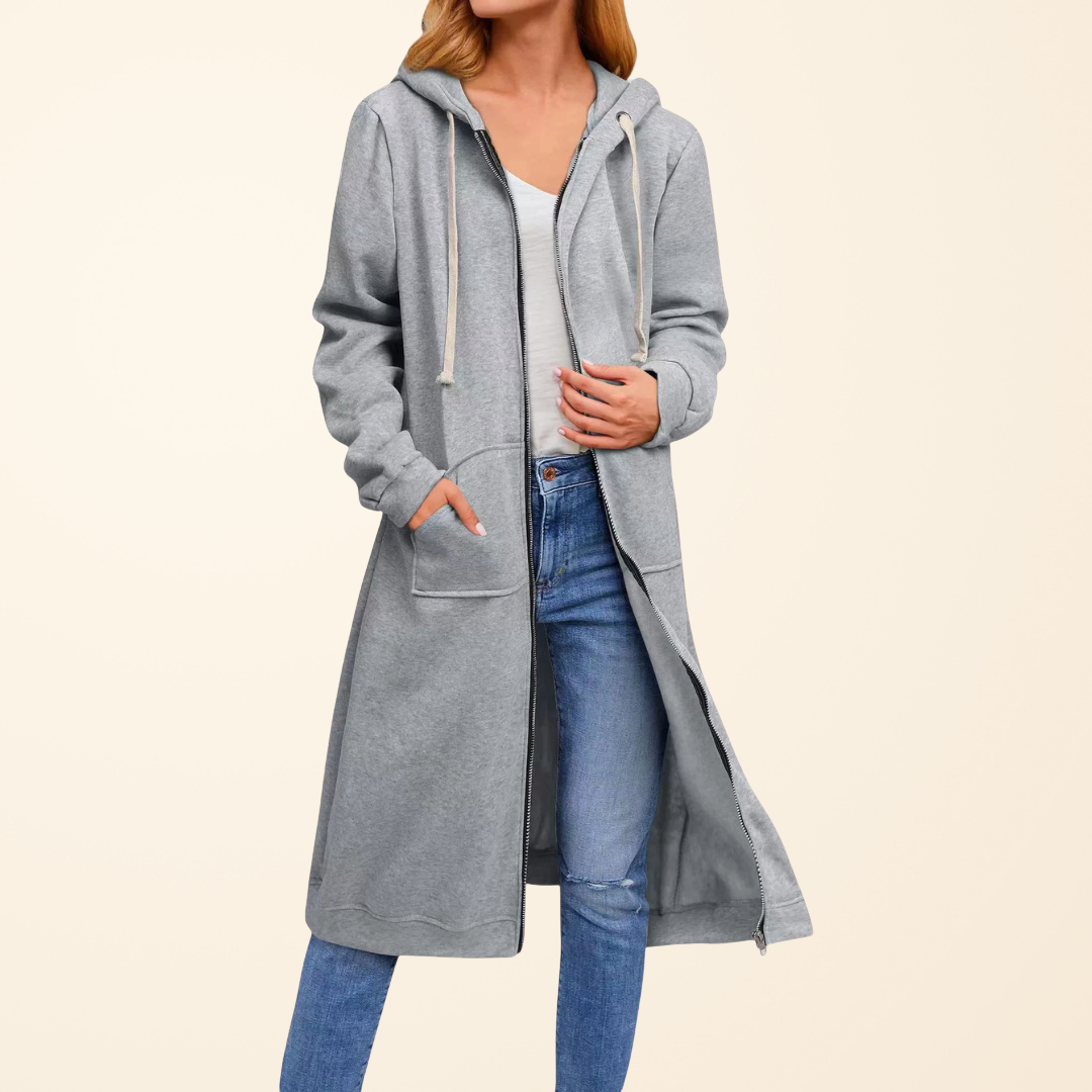 Mila – Langer Cardigan mit Reißverschluss
