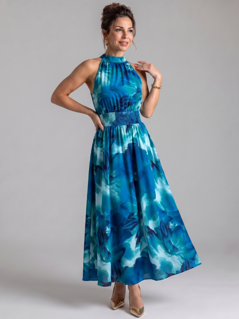 Olivia | Midikleid mit abstraktem Print und Rüschenband an der Taille