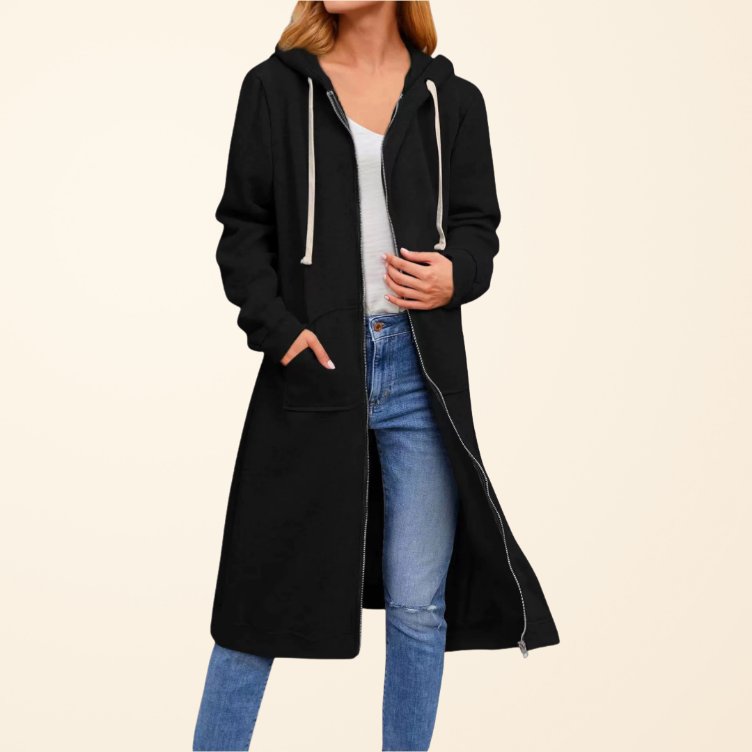 Mila – Langer Cardigan mit Reißverschluss
