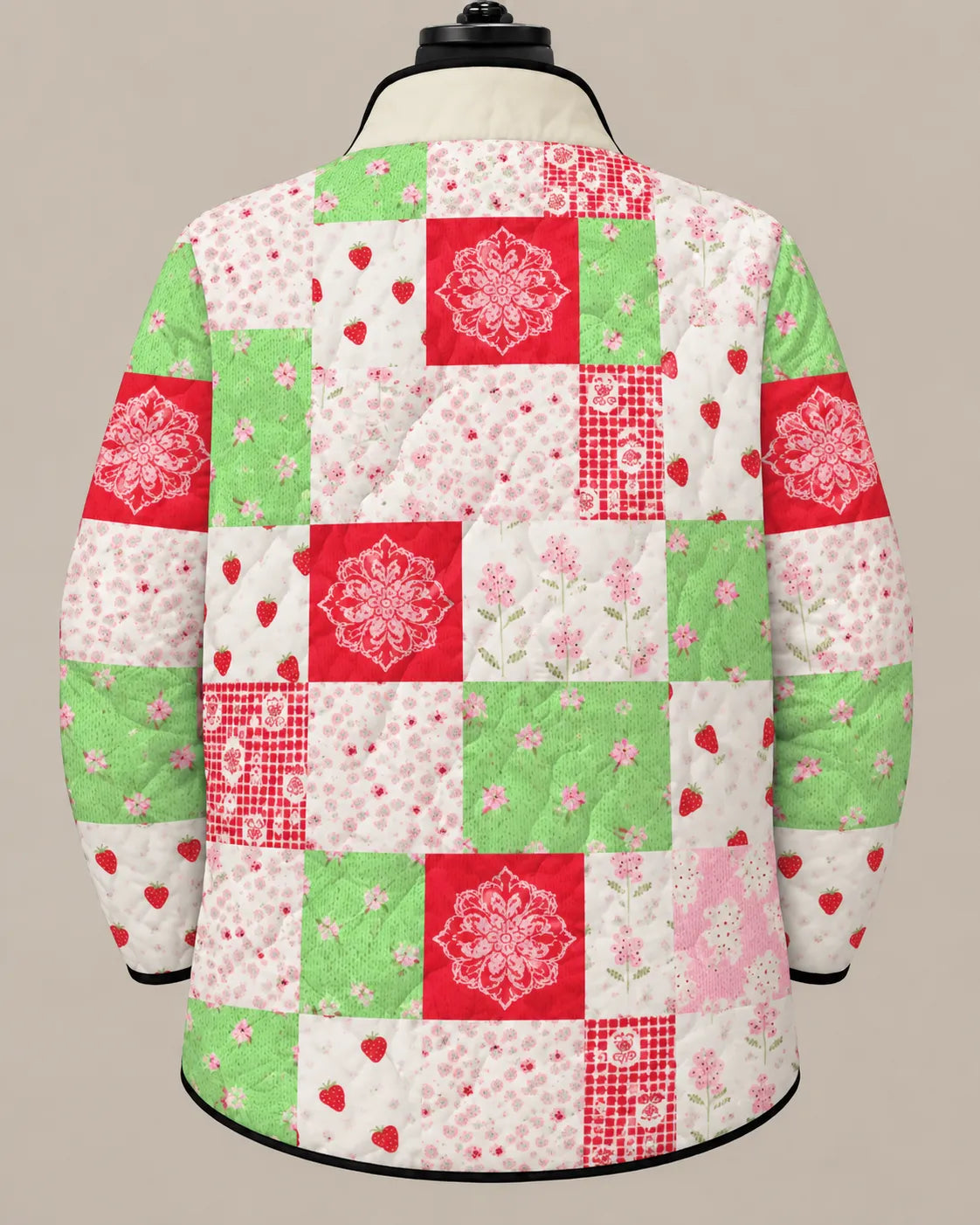 Rosalie | Gesteppte Patchwork-Jacke mit Erdbeergarten