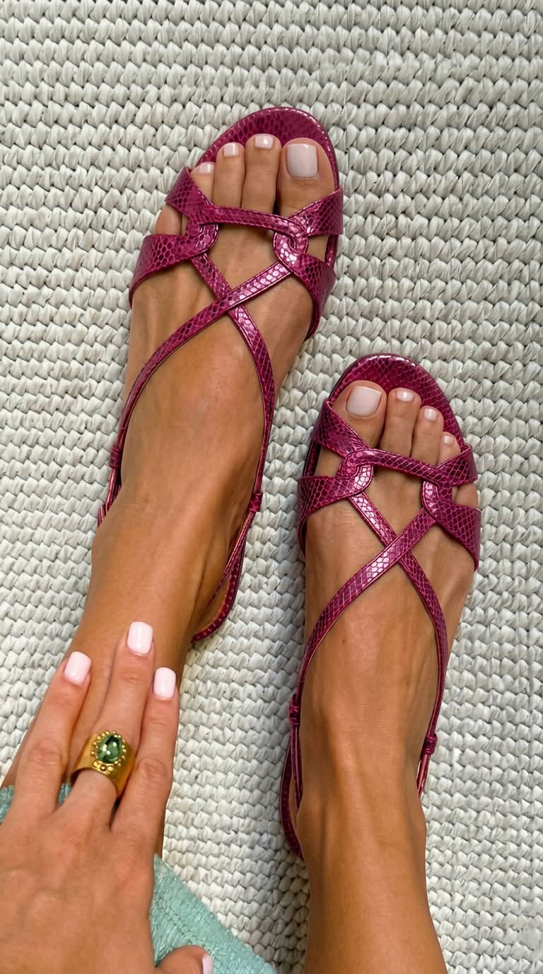 Flache Slingback-Sandalen mit Schlangeneffekt in Bronze und offener Zehenpartie