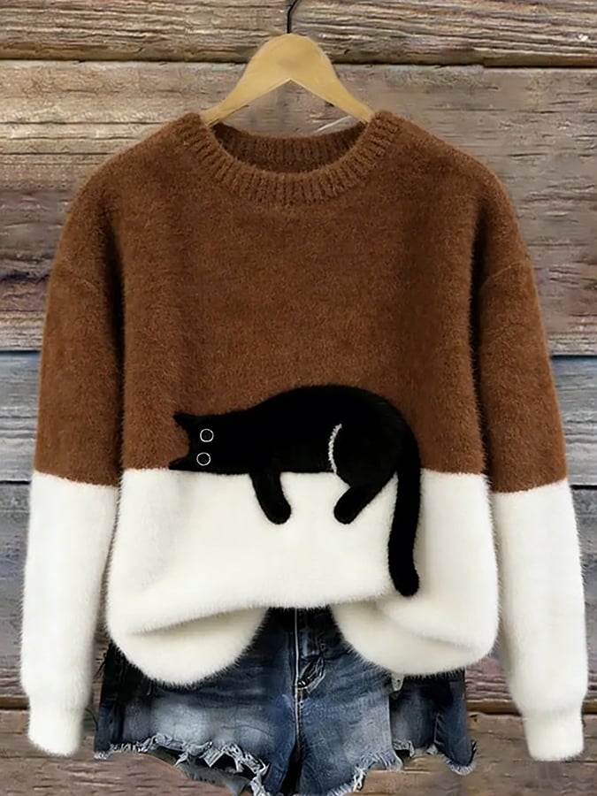 Émeline | Eleganter Oversize-Pullover mit Katzenprint