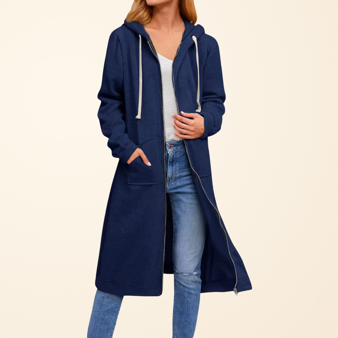 Mila – Langer Cardigan mit Reißverschluss