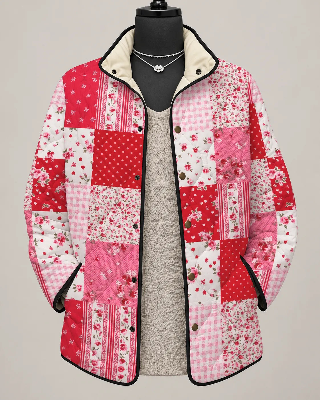 Juliette | Gesteppte Patchwork-Jacke mit Rosengarten-Print