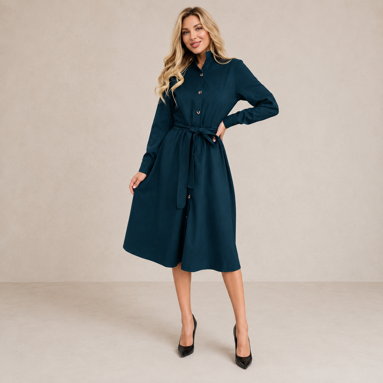 Merryn | Midikleid mit Gürtel und Knopfleiste
