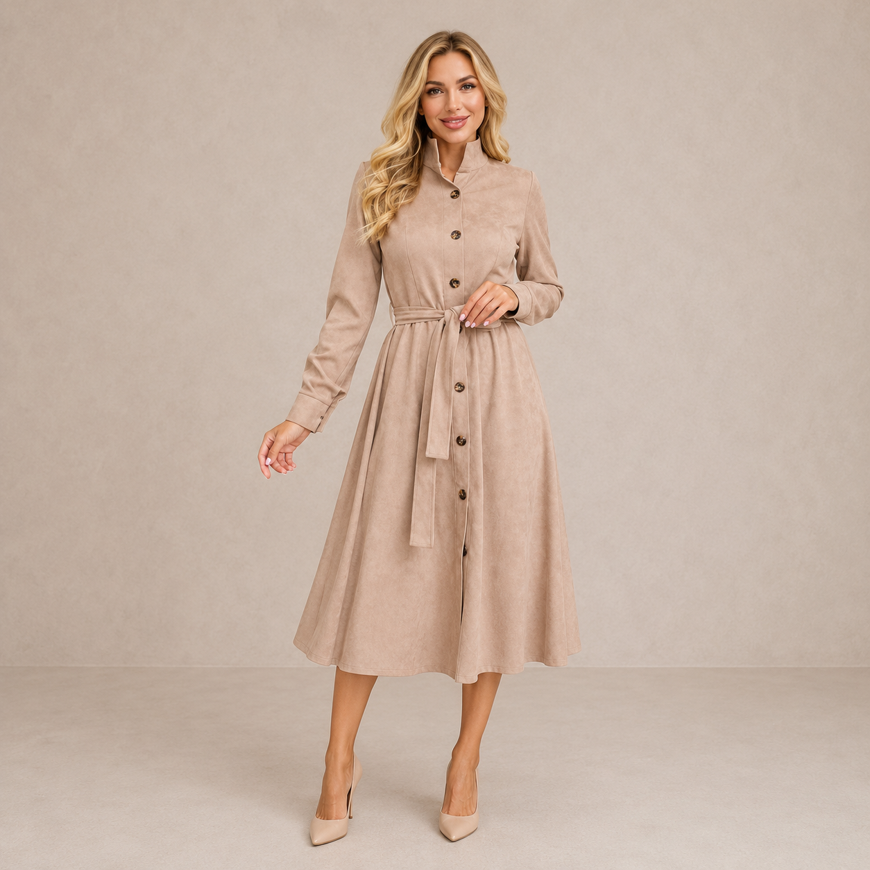 Merryn | Midikleid mit Gürtel und Knopfleiste
