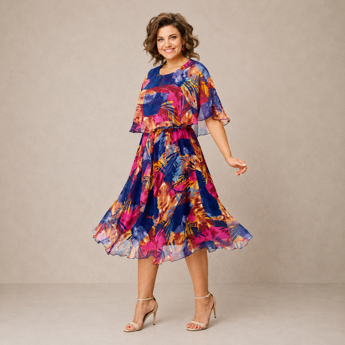 Marianne | Farbenfrohes Midikleid mit Blumenmuster