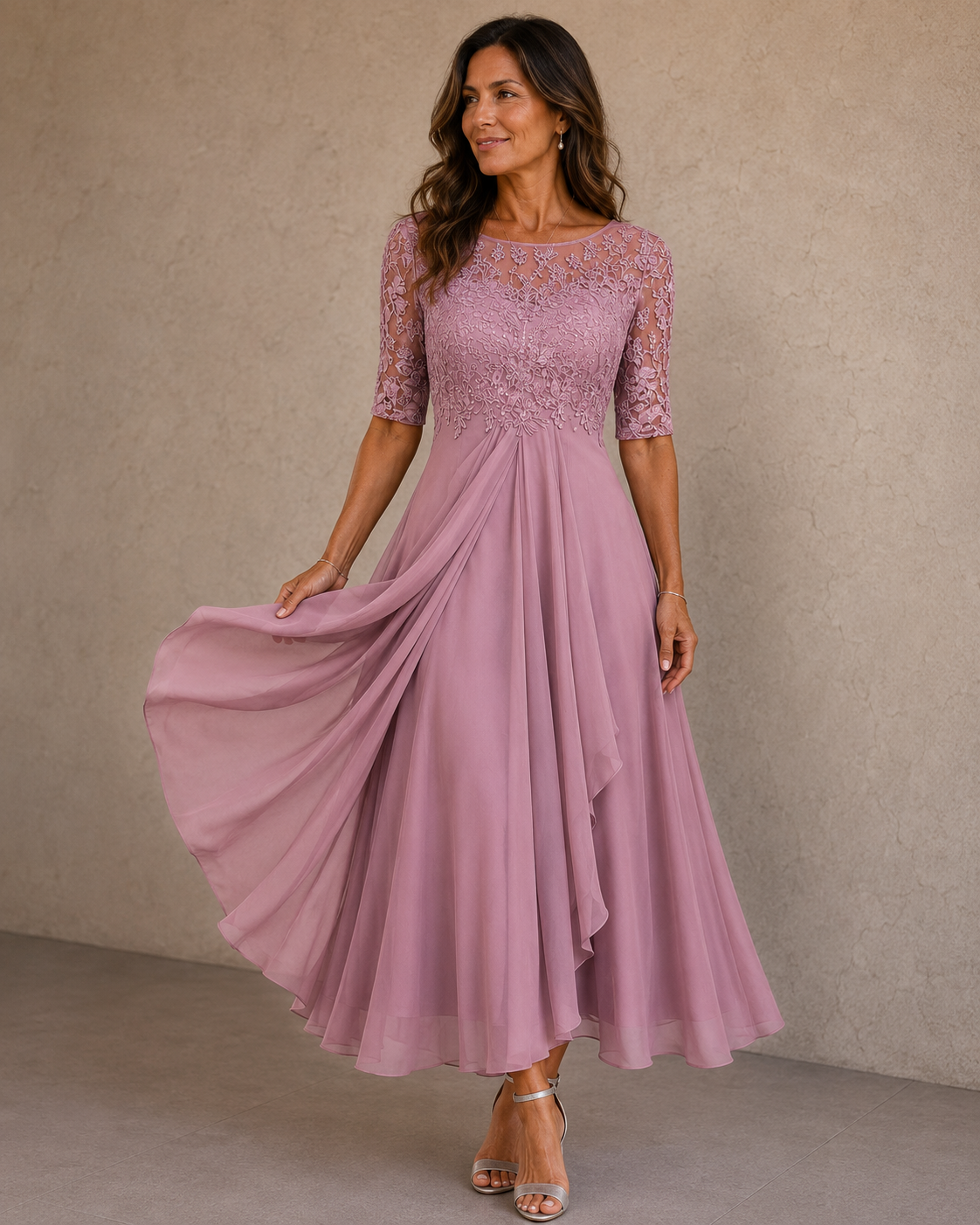 Lioras – Elegantes Kleid mit Spitze und Chiffon