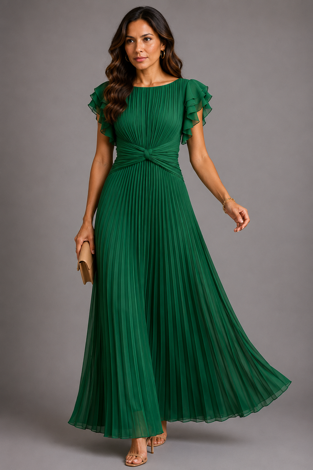 Sélène | Glamouröses plissiertes Maxikleid