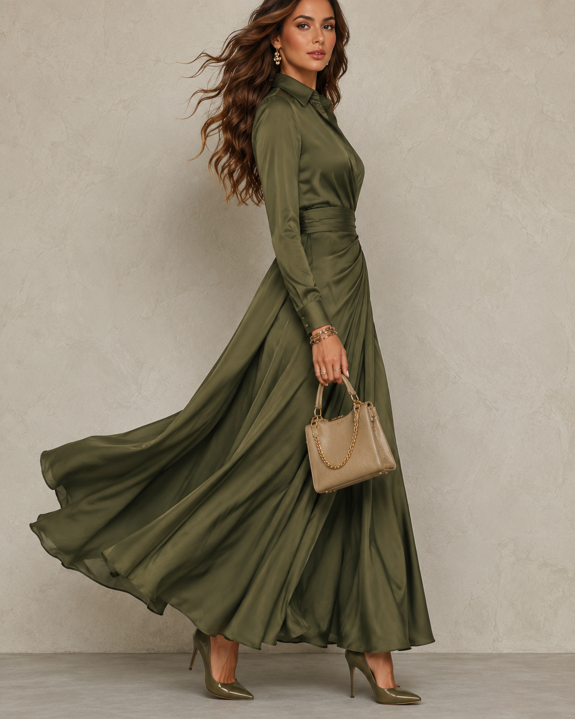 Norah | Gerafftes Hemdblusen-Midikleid