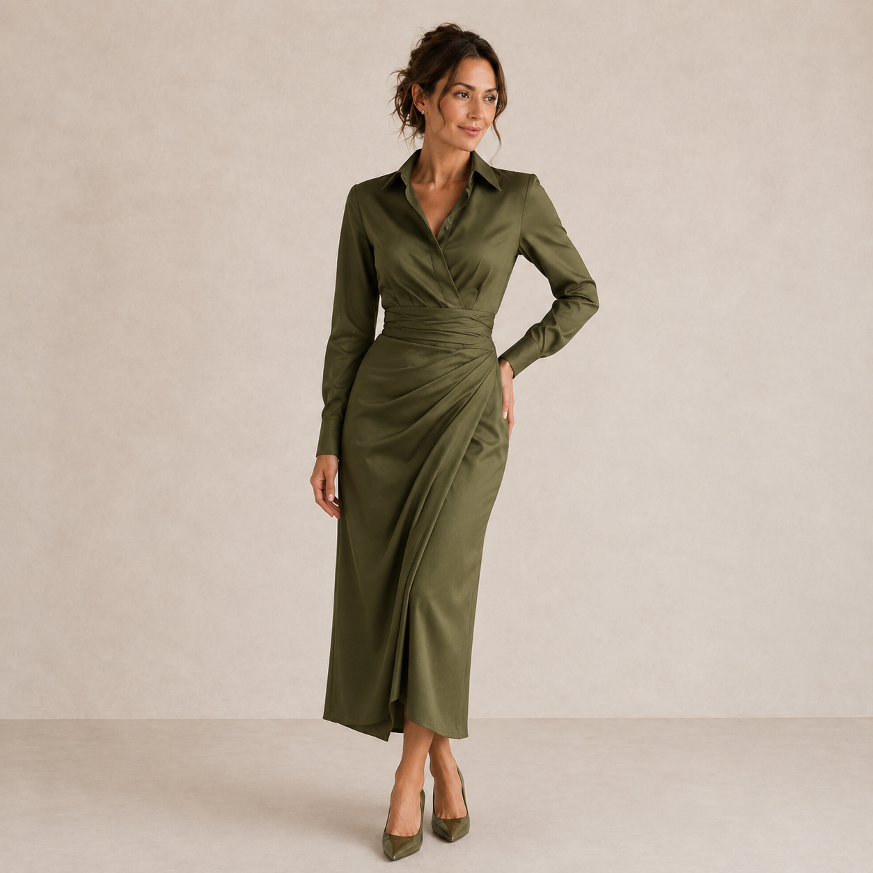 Norah | Gerafftes Hemdblusen-Midikleid