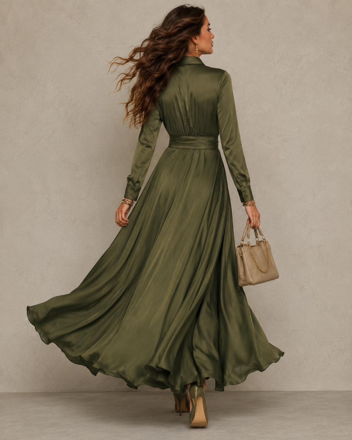 Norah | Gerafftes Hemdblusen-Midikleid