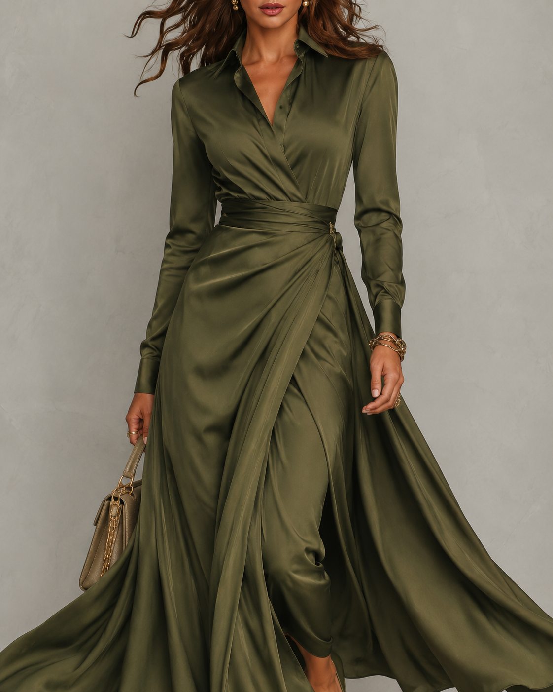 Hesper | Grünes Wickel-Maxikleid