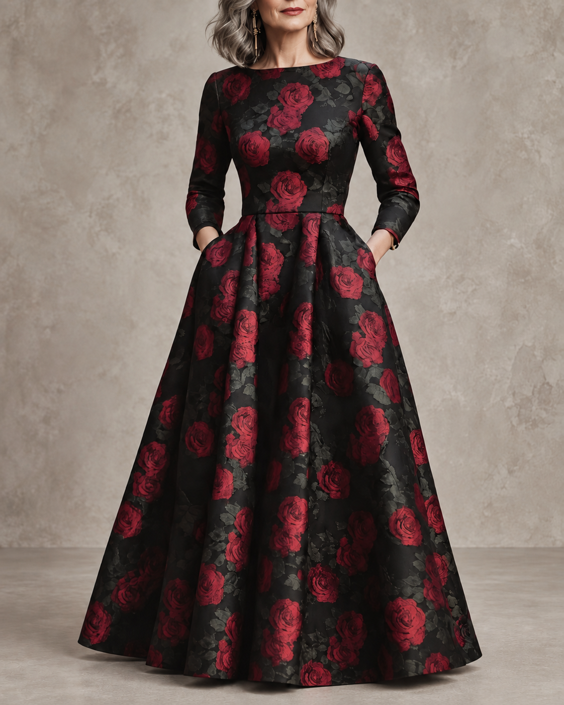 LILLA | ELEGANTES VINTAGE-A-LINIEN-MAXIKLEID MIT BLUMENMUSTER