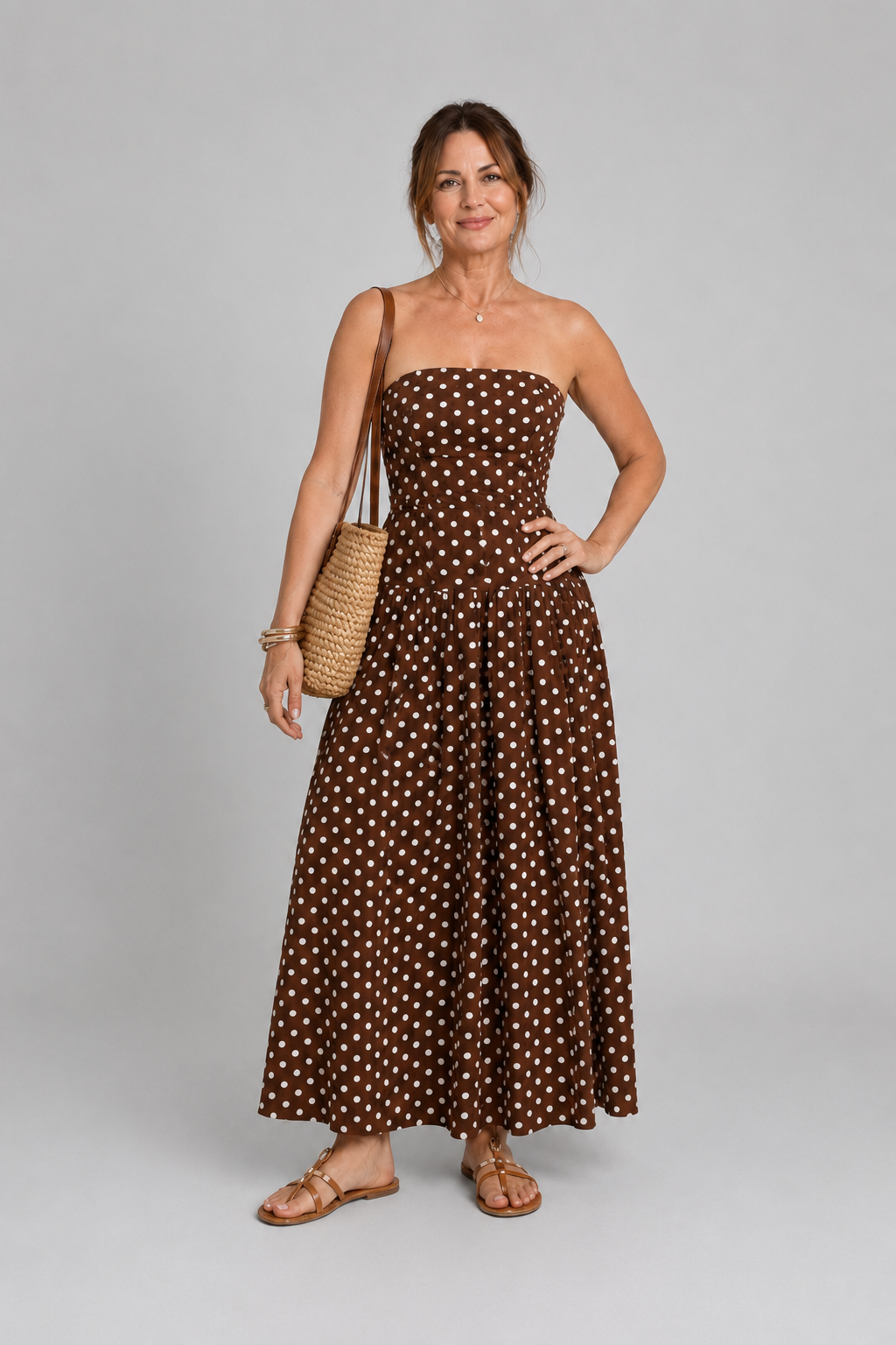 Solène | Trägerloses Midikleid mit Punkten