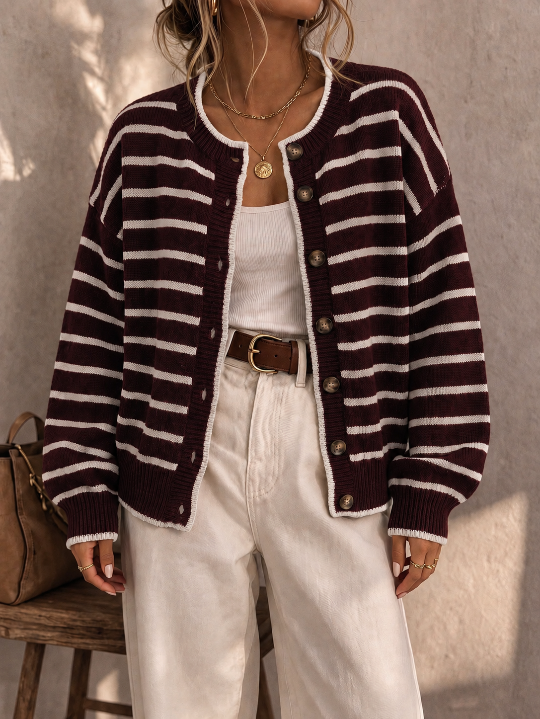 Mabel – Weiche Strickjacke mit Kontraststreifen