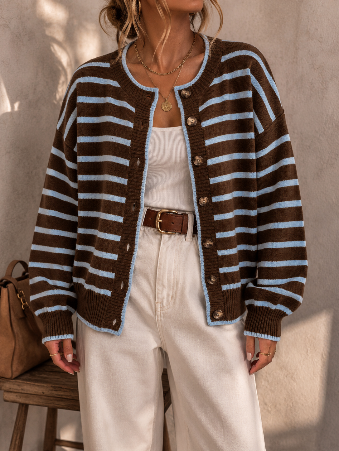 Mabel – Weiche Strickjacke mit Kontraststreifen