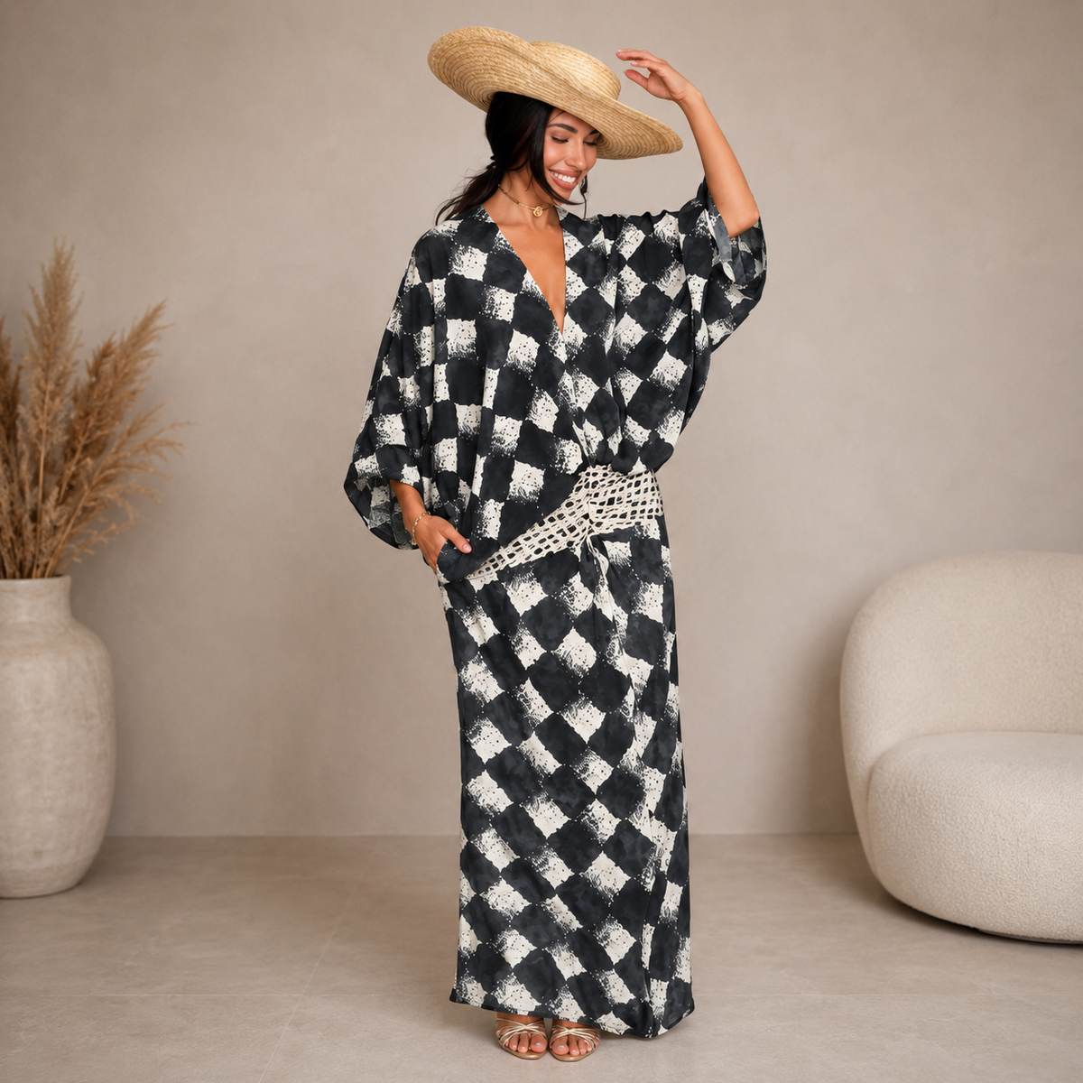 Cassia | Maxikleid mit monochromem Print