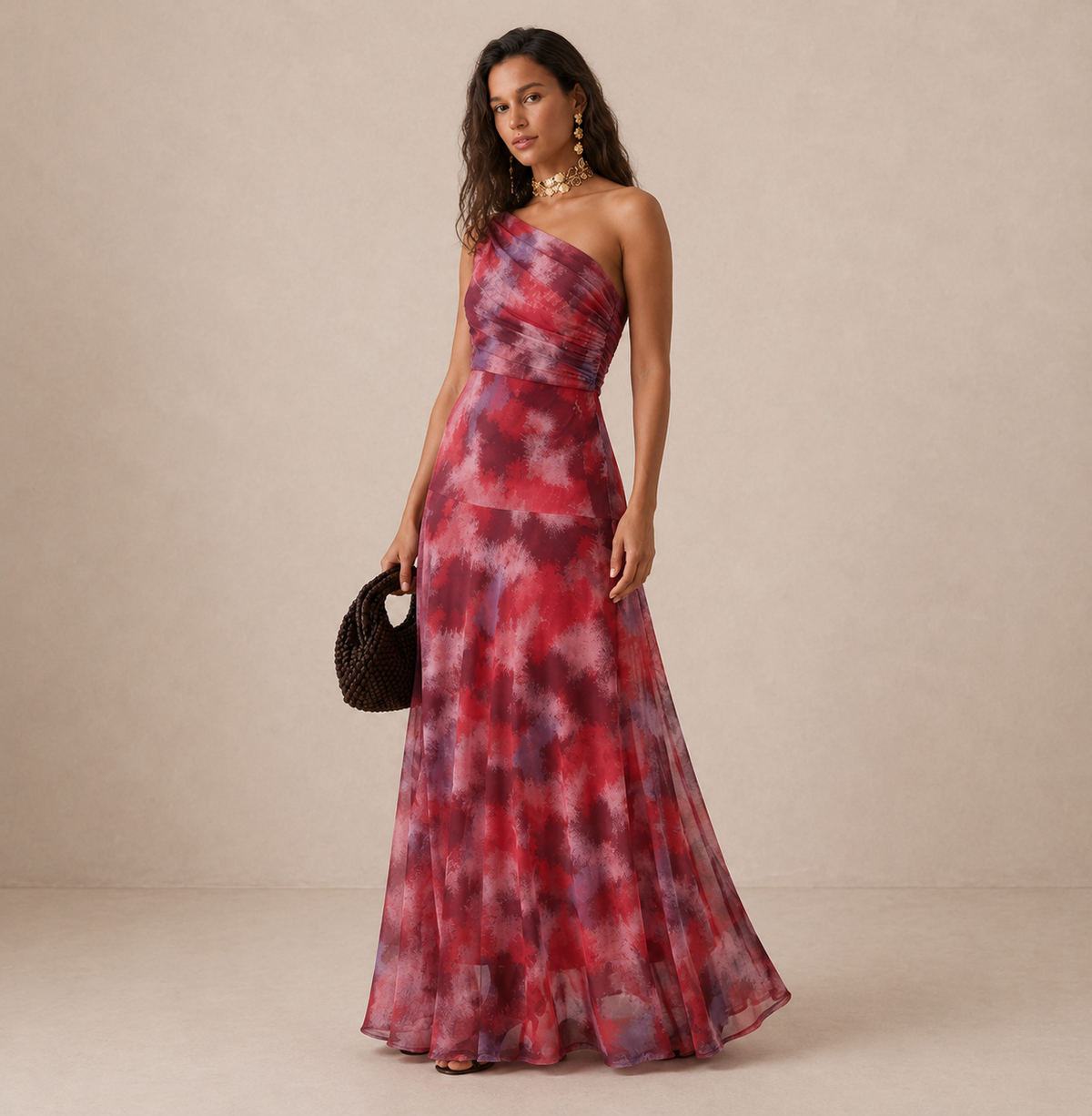 Thea | One-Shoulder-Maxikleid mit Print