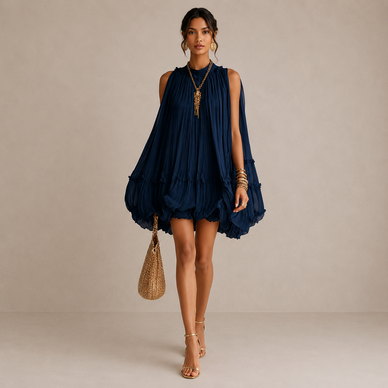 Primrose | Mitternachtsblaues Midikleid mit Rüschen