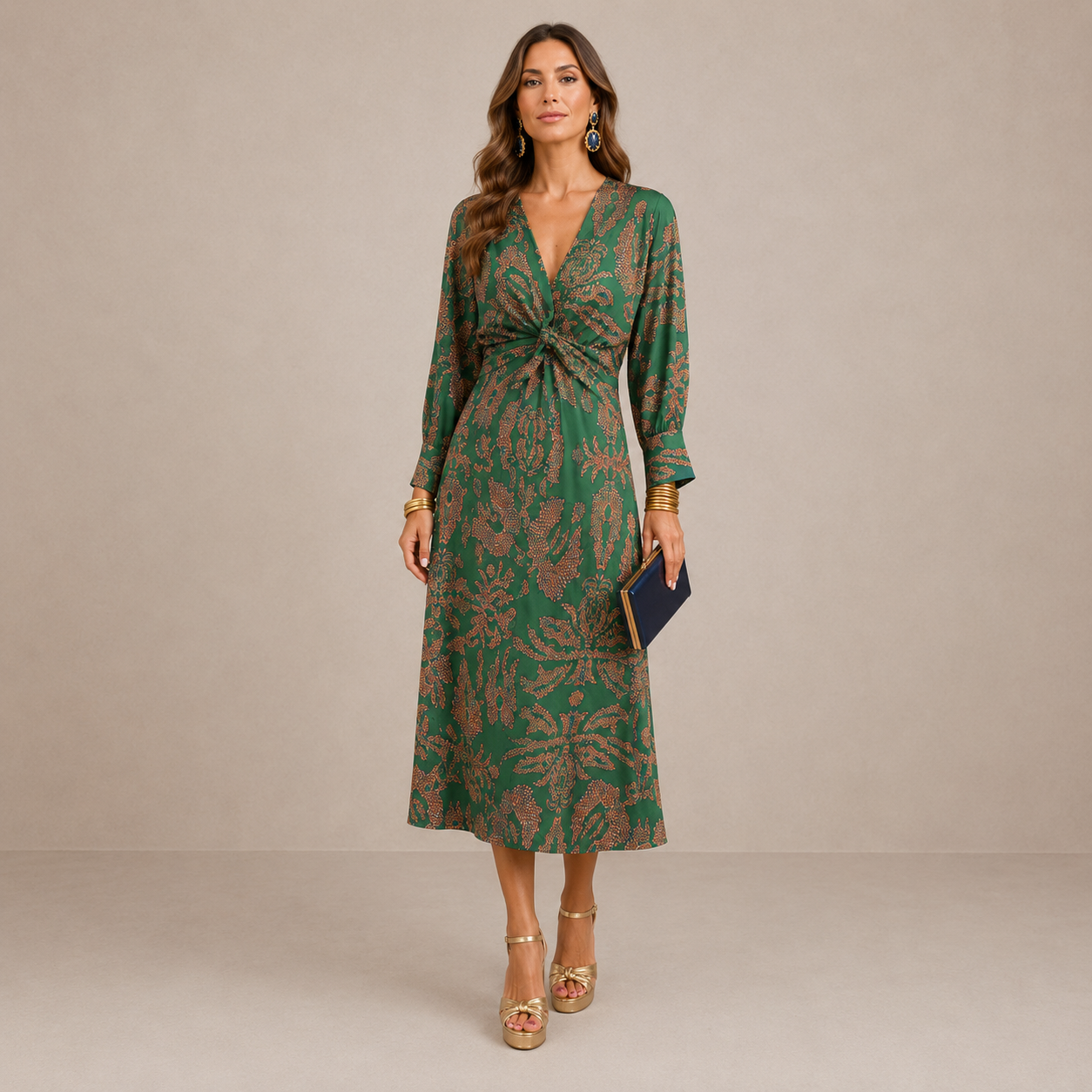 Lark | Midikleid mit V-Ausschnitt und Bindegürtel