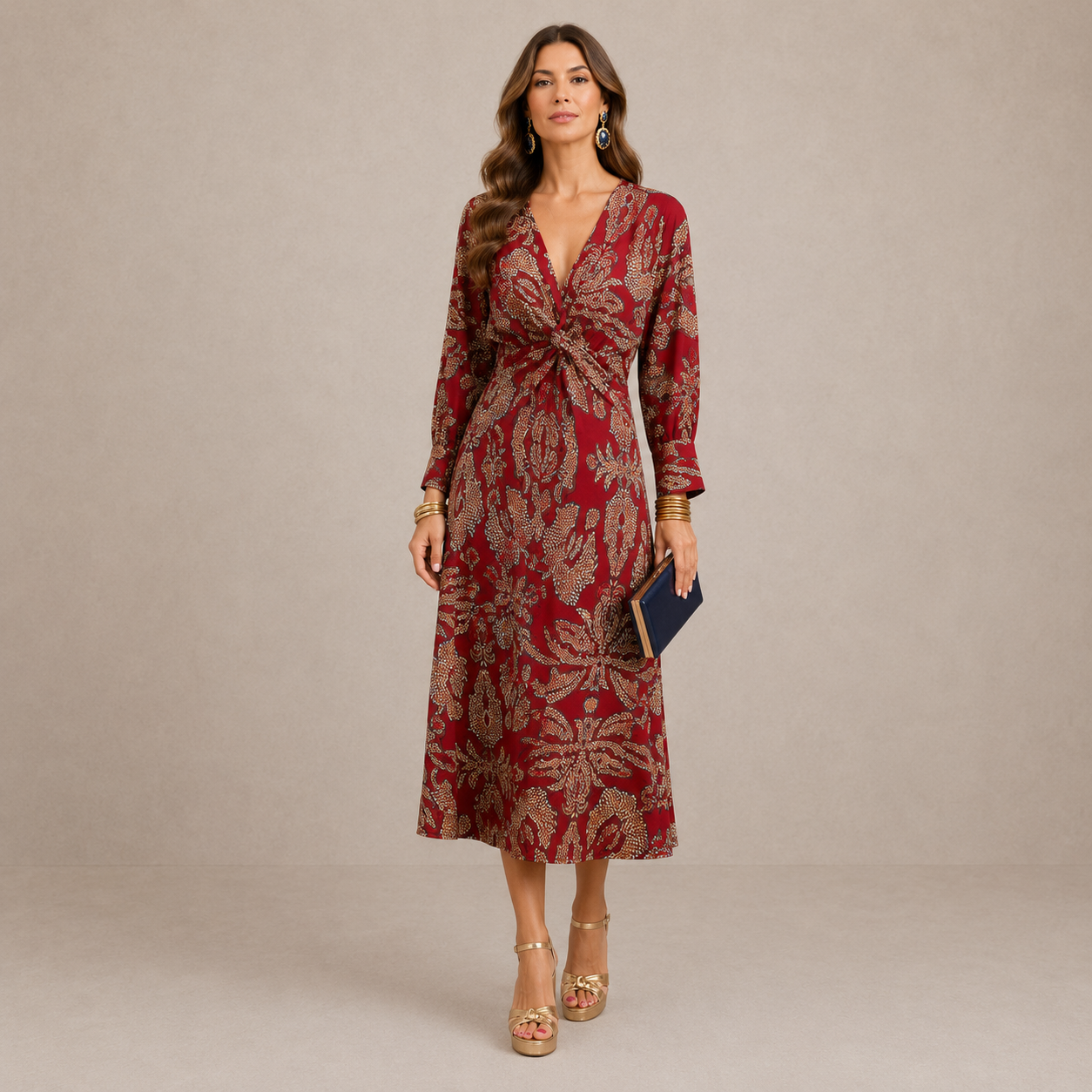 Lark | Midikleid mit V-Ausschnitt und Bindegürtel