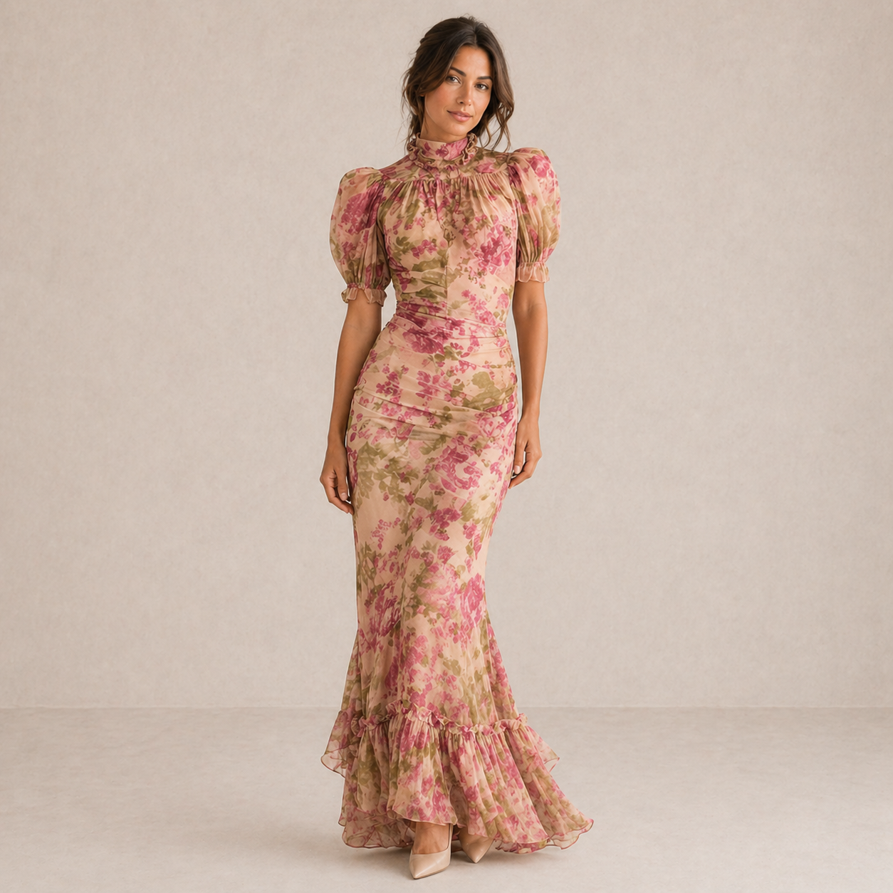 Tamsin | Maxikleid mit Blumenmuster und Puffärmeln
