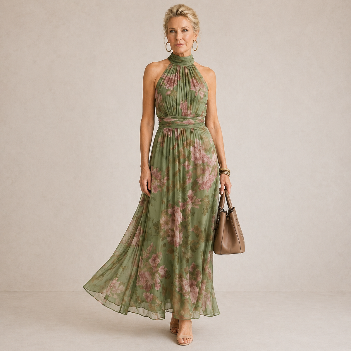 Charlotte-Rose | Neckholder-Midikleid mit Blumenmuster