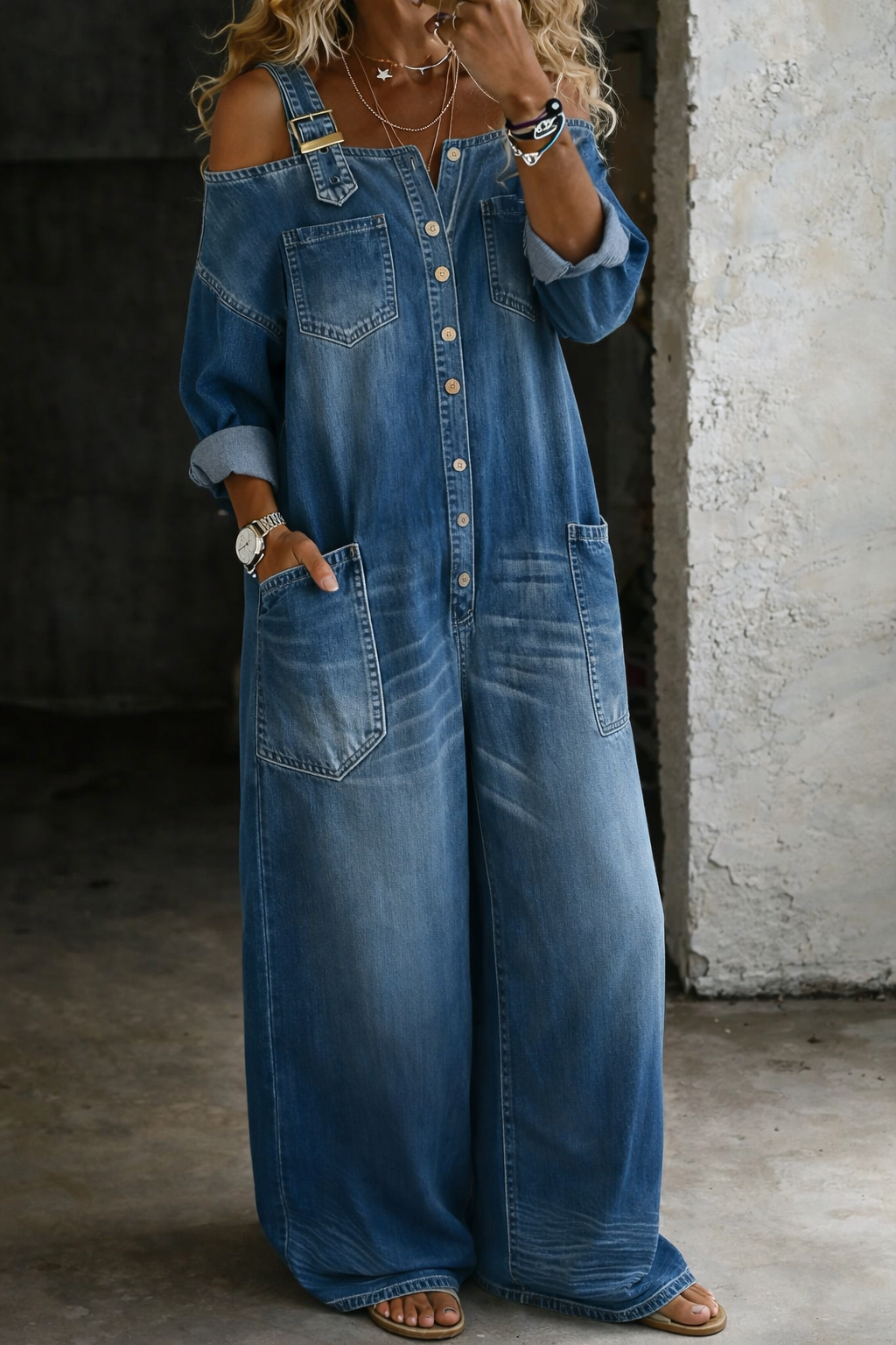 Sophia | Schulterfreier Denim-Overall