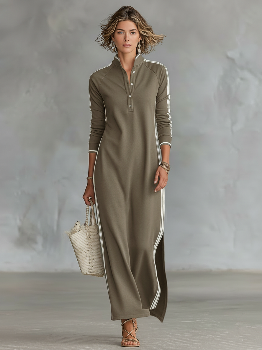 Sweatshirt-Kleid mit Knopfleiste und Kragen Maxikleid