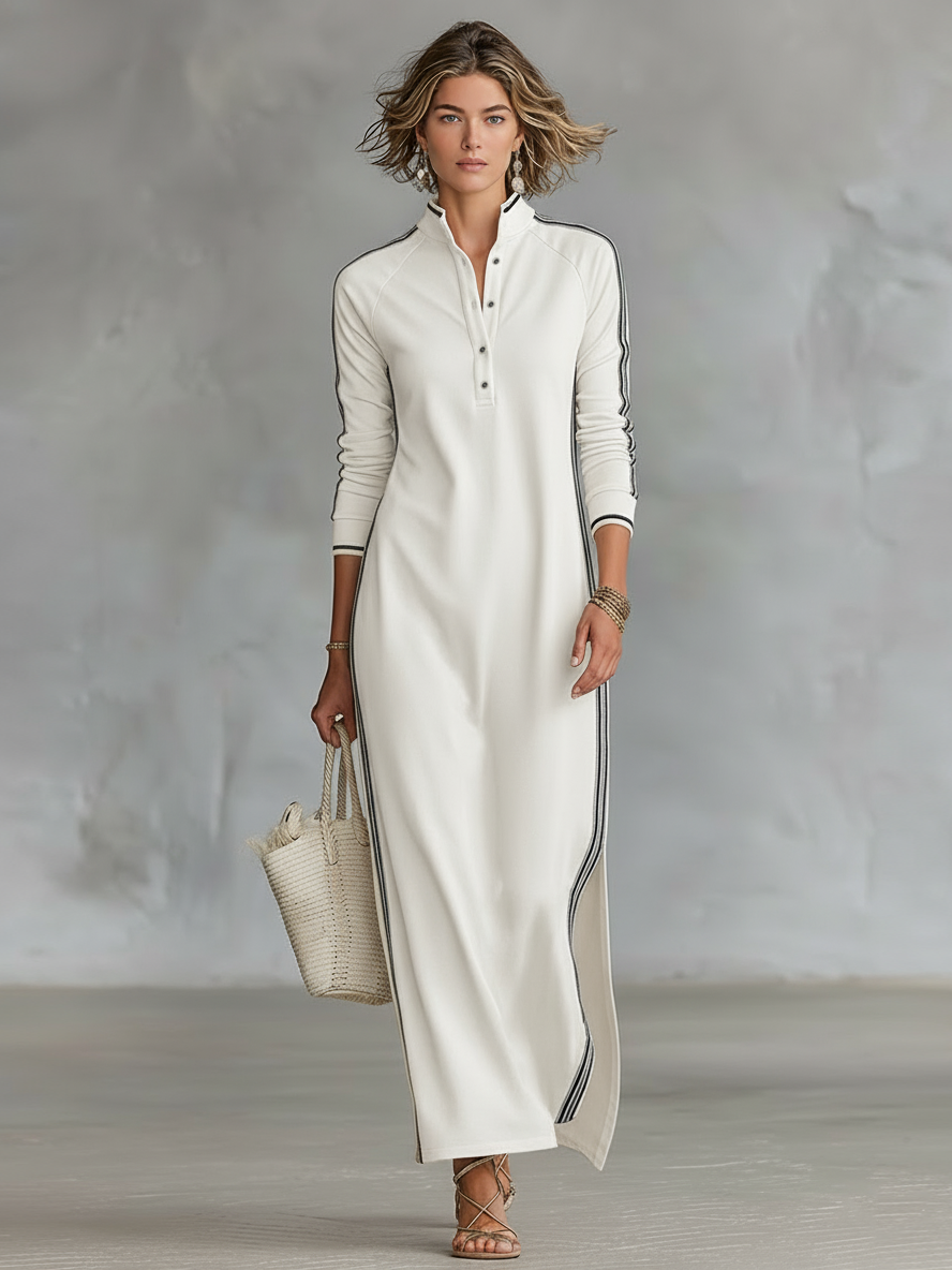 Sweatshirt-Kleid mit Knopfleiste und Kragen Maxikleid