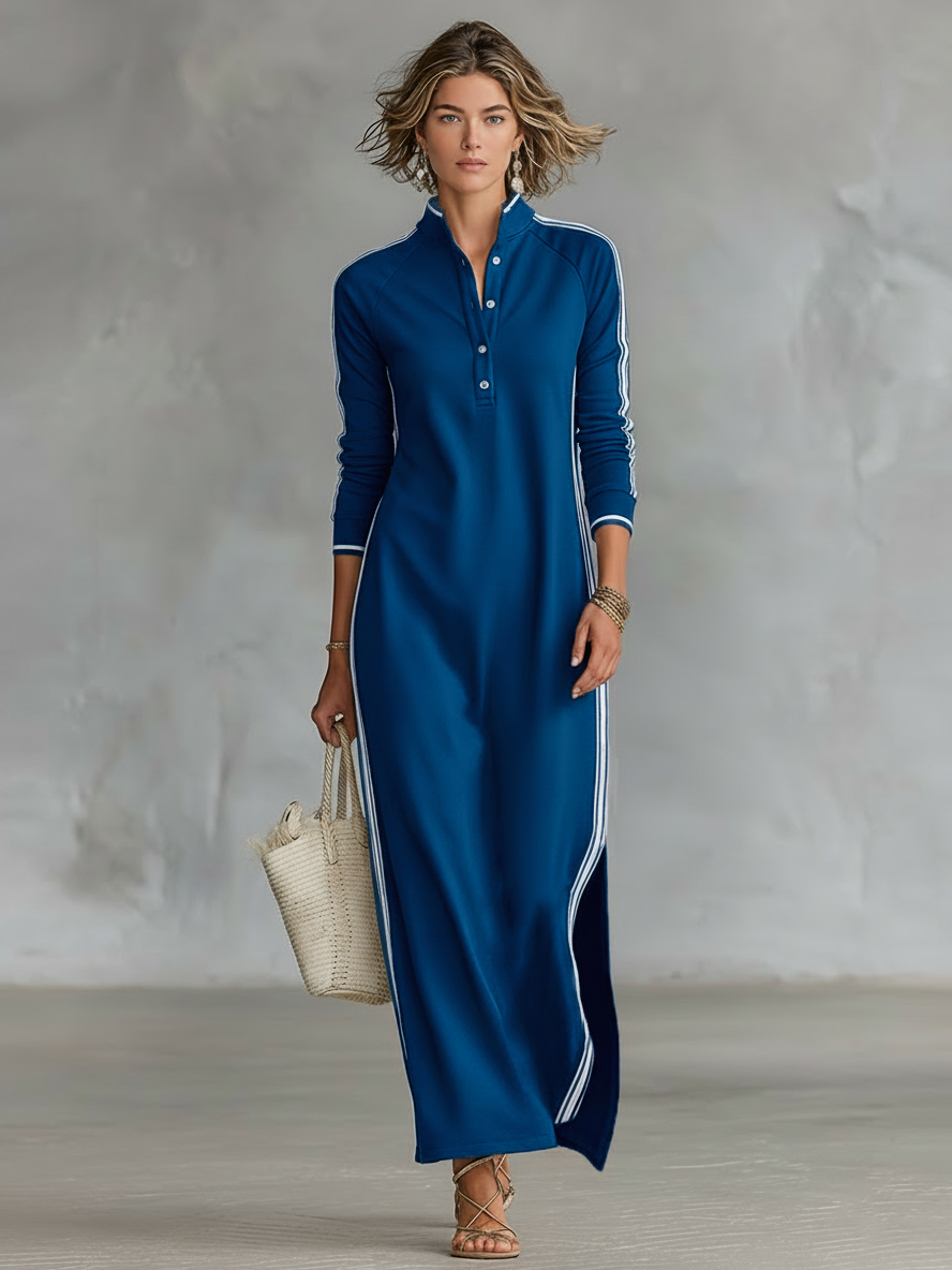 Sweatshirt-Kleid mit Knopfleiste und Kragen Maxikleid