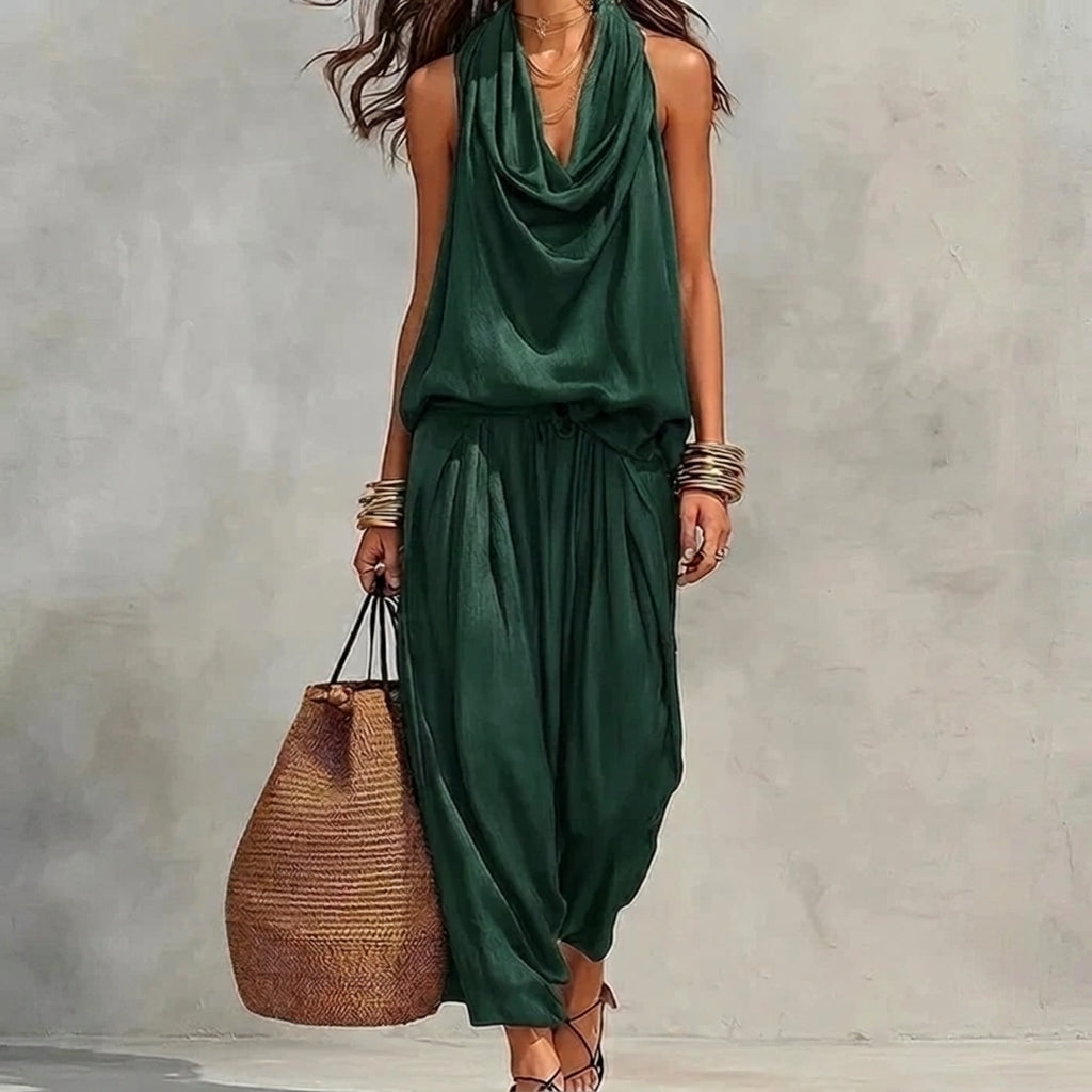 Ambre | Fließendes Set mit drapiertem Neckholder-Top und Hose