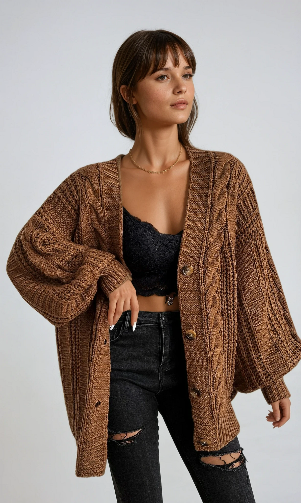 Oversize-Zopfstrick-Cardigan