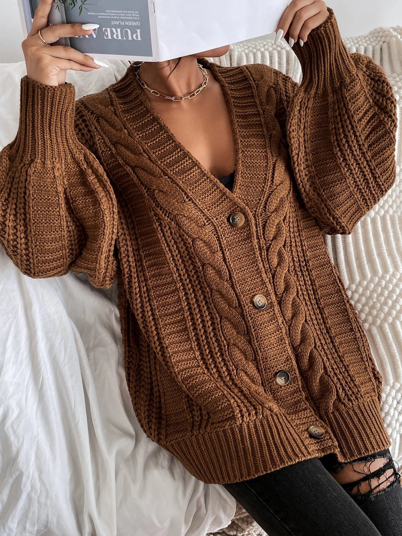Oversize-Zopfstrick-Cardigan