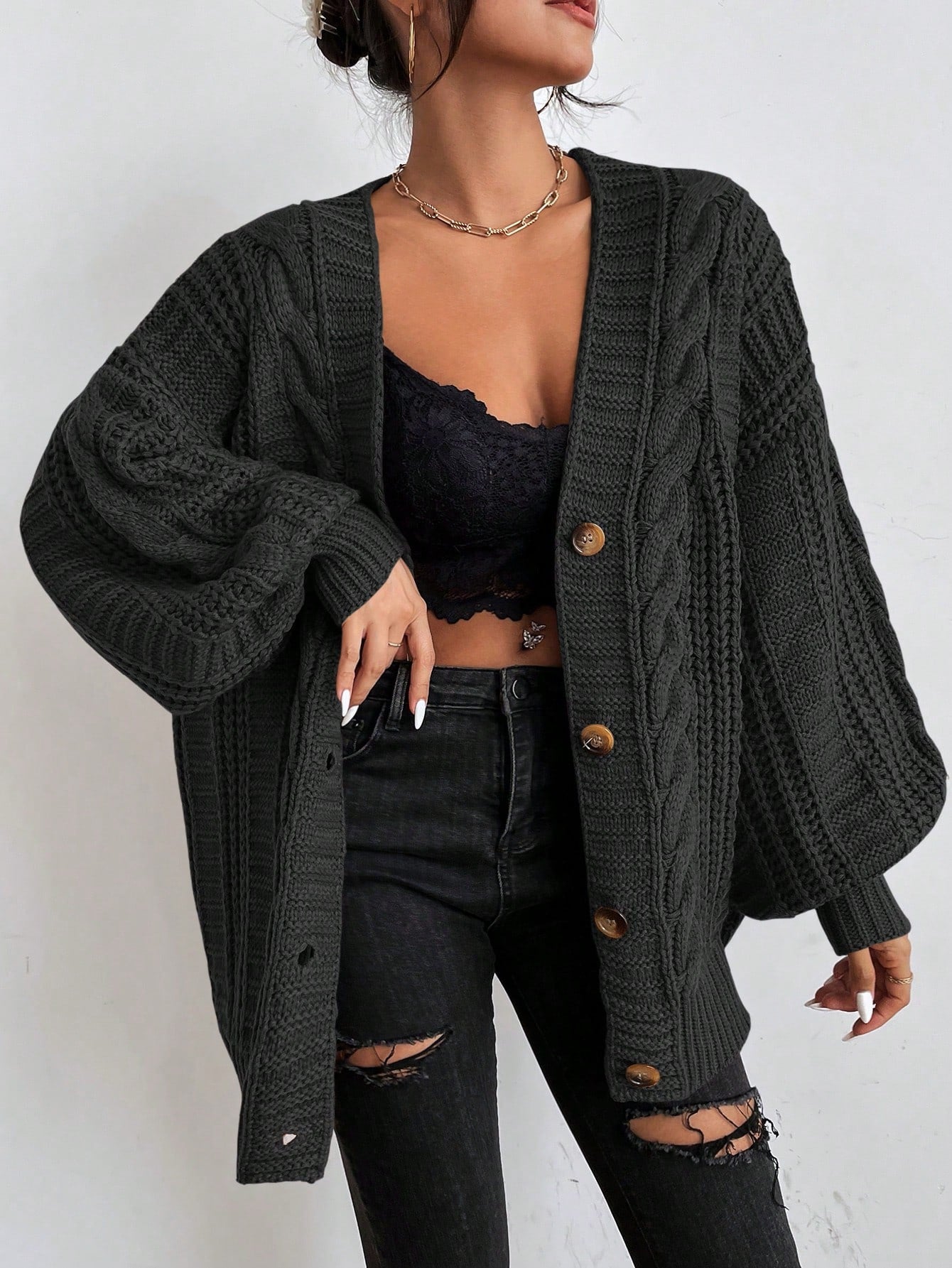 Oversize-Zopfstrick-Cardigan