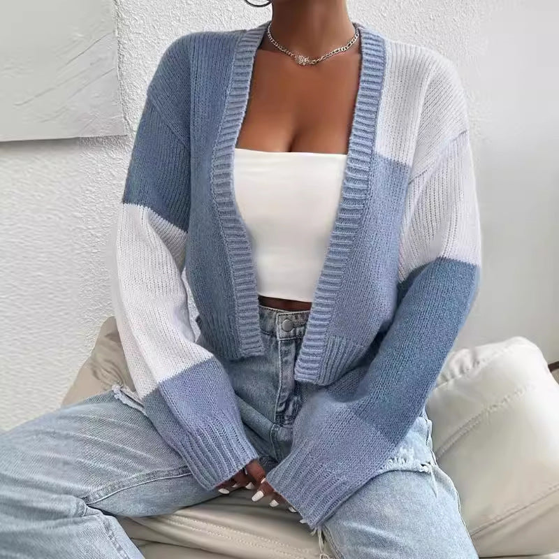 Kurze Colorblock-Cardigan – Strickcardigan mit Knöpfen