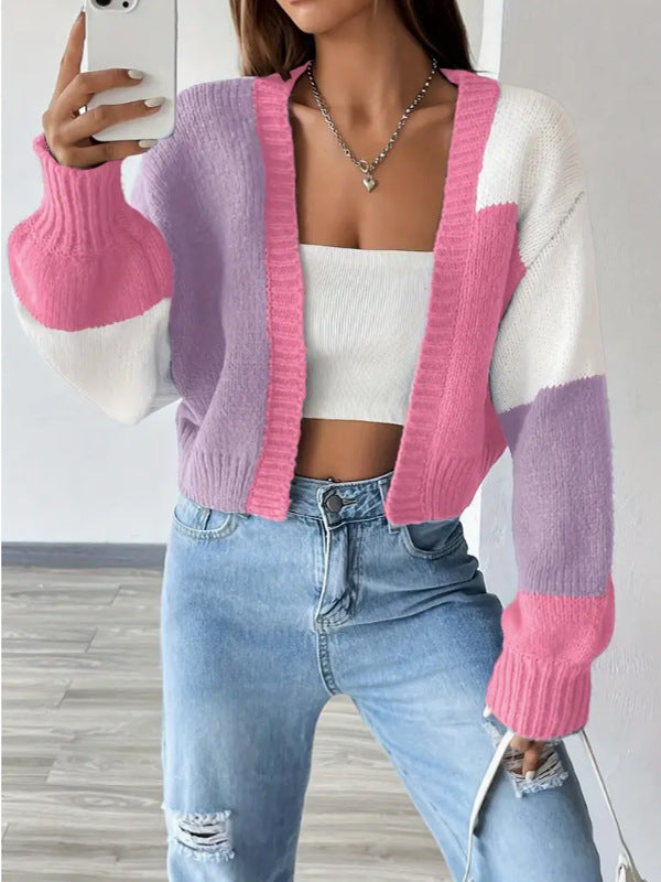 Kurze Colorblock-Cardigan – Strickcardigan mit Knöpfen