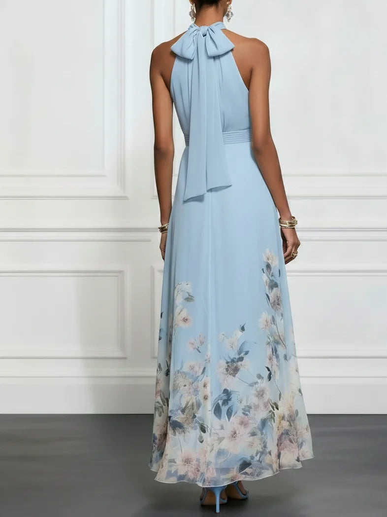 Rosalyn | Blau Blumen Chiffon Maxikleid