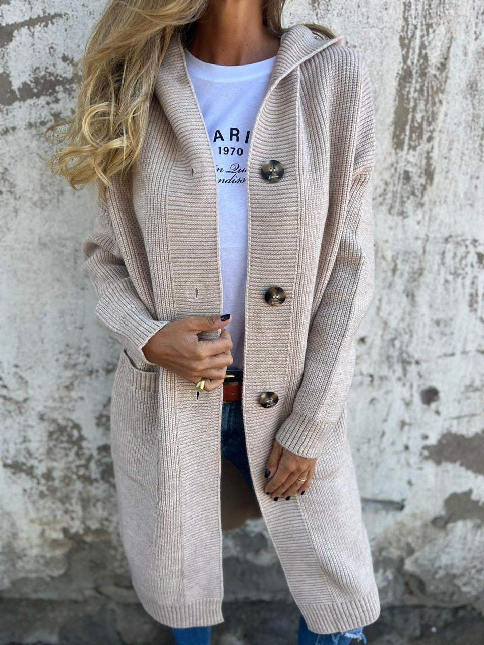 Lange Strickcardigan für Damen mit Knöpfen