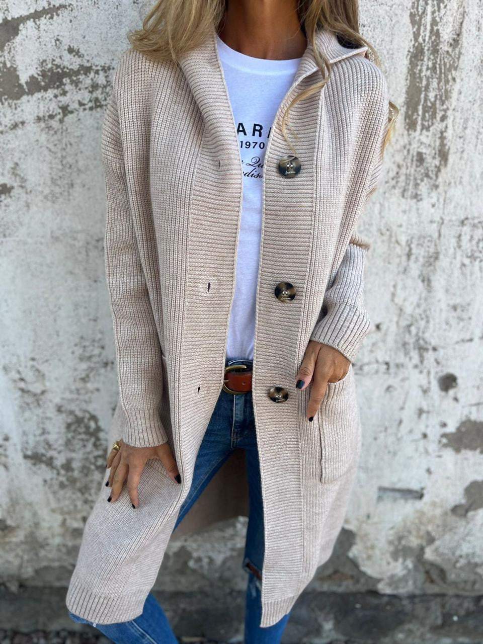 Lange Strickcardigan für Damen mit Knöpfen