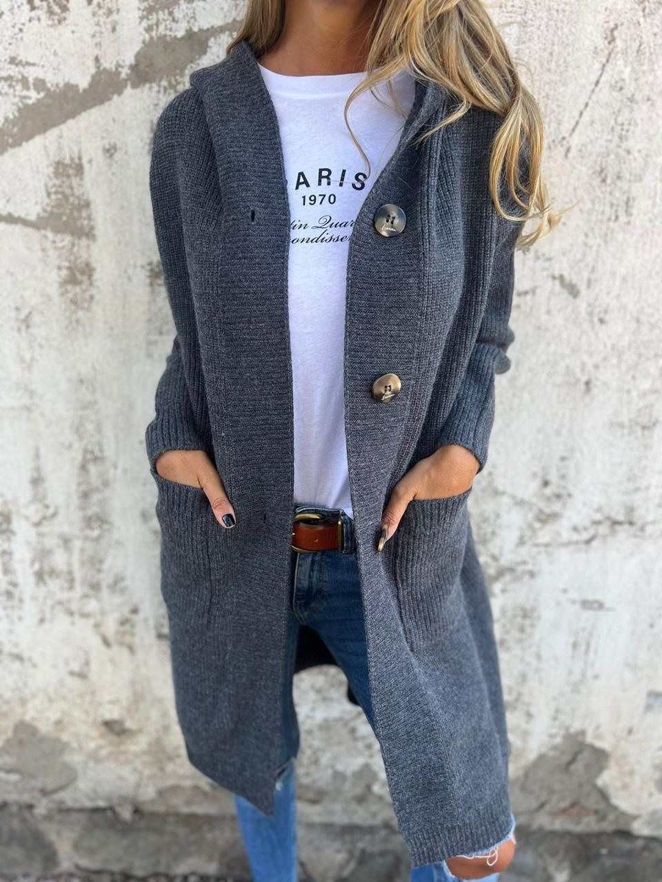 Lange Strickcardigan für Damen mit Knöpfen