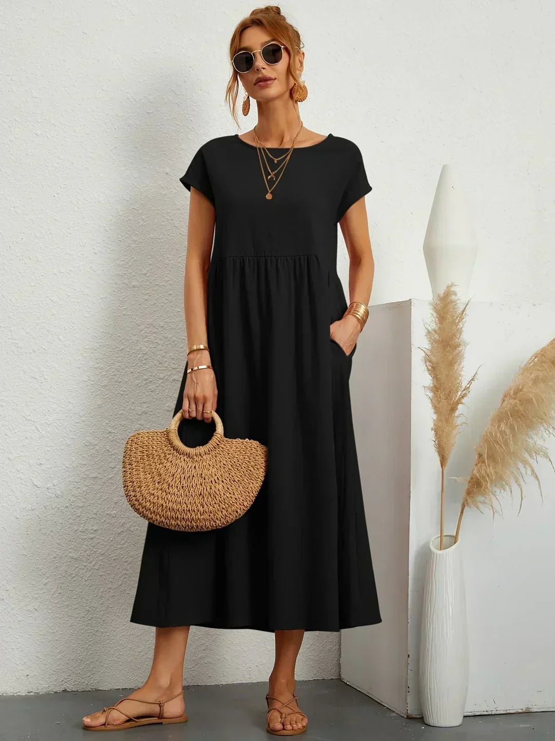 Nerys | Atmungsaktives weißes Midikleid