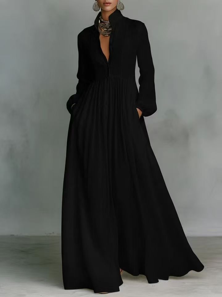 Léonie™ | Minimalistisches Maxikleid mit Stehkragen